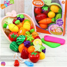 تصویر اسباب بازی برش میوه و سبزیجات سبد دار مجموعه 12 عددی سبز 