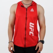 تصویر رکابی ورزشی کلاه دار مردانه زیپ دار ufc قرمز 