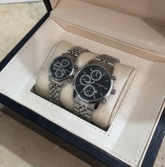 تصویر ساعت مچی مردانه و زنانه بند استیل سیتیزن VIP رنگبندی کامل - نقره ای طلایی صفحه مشکی / ست زنانه/مزدانه 