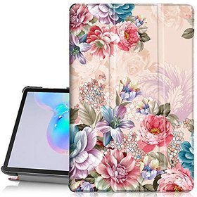 تصویر مورد Hocase Galaxy Tab S6 2019 Case، PU Leather Smart Flip Case با طراحی گل زیبا ، ویژگی خودکار بیداری خواب ، پوشش پشتی سخت برای تبلت 10.5 اینچی سامسونگ Galaxy Tab S6 (SM-T860) - Burgundy Flowers 