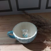 تصویر ماگ سوپرایزی طرح خرس | لته خوری سرامیکی دست‌ساز 