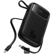 تصویر پاوربانک باسئوس مدل Qpow2 DualCable ظرفیت ۱۰ هزار میلی‌آمپر ساعت ۳۰ وات 