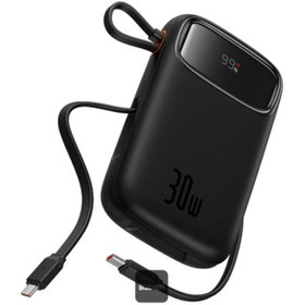 تصویر پاوربانک باسئوس مدل Qpow2 DualCable ظرفیت ۱۰ هزار میلی‌آمپر ساعت ۳۰ وات 