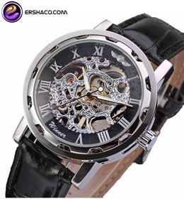 تصویر ساعت اسپرت وینر کلاسیک استیم پانک مکانیکال اسکلتون مشکی نقره ای Winner Classic Steampunk Mechanical Wristwatch Black Skeleton 