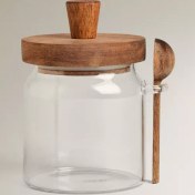 تصویر بانکه شیشه ای درب چوبی همراه با قاشق زاراهوم 