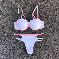 تصویر ست صدفی زنانه کد ۱۲۴ | سوتین فنردار و جکدار + شورت بکلس - سایز 