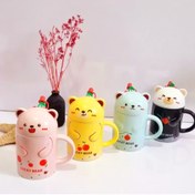 تصویر ماگ سرامیکی طرح خرسی با نی پیرکس – LUCKY BEAR - مشکی 