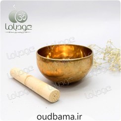 تصویر کاسه تبتی دست ساز طلایی قطر 12 سانتیمتر 