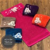 تصویر حوله دستی غیرمخمل گلدوزی گل برجسته Non-velvet embroidered floral hand towel