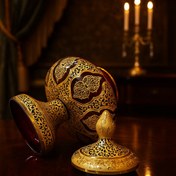 تصویر شکلات خوری پایه دار کریستال طلاکوب طرح کاستل رنگ قرمز برند پیتر کریستال 