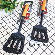 تصویر کفگیر نسوز دسته چوبی بامبو بزرگ وارداتی 