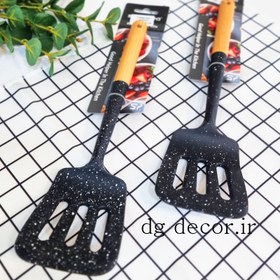 تصویر کفگیر نسوز دسته چوبی بامبو بزرگ وارداتی 