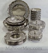 تصویر سرویس پذیرایی مسی ۱۸ پارچه پایه کوتاه گلبرگ با آبکاری کروم 