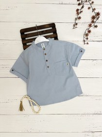 تصویر پیراهن آستین کوتاه پسرانه طرح پایون رنگ آبی روشن 