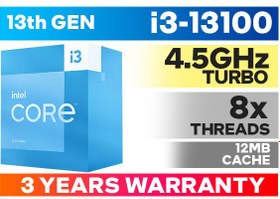 تصویر پردازنده اینتل مدل Core i3-13100 پردازنده اینتل سری Core i3 مدل پردازنده اینتل سری Raptor Lake مدل Core i3-13100 tray