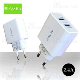 تصویر شارژر دیواری دو پورت USB باوین Bavin PC590Y Charger توان 2.4 آمپر و همراه با کابل adaptor Bavin PC590Y Charger