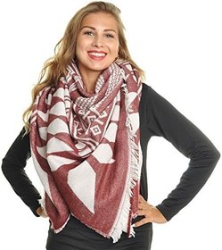 تصویر Angelina Womens Tribal Print Blanket Scarf with Fringe Edge #1062_WINE 
