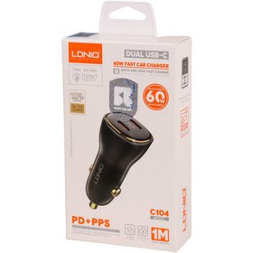 تصویر شارژر فندکی الدینیو Ldnio C104 توان 60 وات Ldnio C104 car charger with type c cable