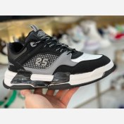 تصویر کفش کتانی اسپرت پسرانه مدل Jordan 25 رنگ مشکی طوسی با رویه چرم مصنوعی 