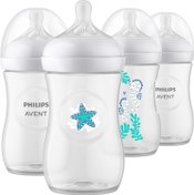 تصویر Philips Avent Natural Baby Bottle with Natural Response, with Sea Design, 9oz, 4pk, SCY903/68 Philips Avent Natural Baby Bottle with Natural Response, with Sea Design, 9oz, 4pk, SCY903/68