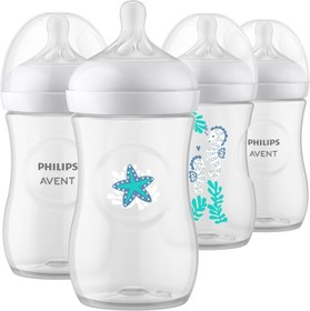 تصویر Philips Avent Natural Baby Bottle with Natural Response, with Sea Design, 9oz, 4pk, SCY903/68 Philips Avent Natural Baby Bottle with Natural Response, with Sea Design, 9oz, 4pk, SCY903/68