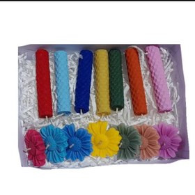 تصویر شمع مدل گل بابونه و بیزوکس مجموعه ۱۴ عددی 