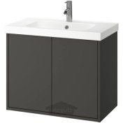 تصویر دستشویی/ روشویی/ شیر آب با درب ایکیا مدل IKEA HAVBÄCK / ORRSJÖN رنگ خاکستری تیره 