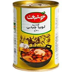 تصویر کنسرو لوبیا چیتی با قارچ 380 گرمی خوشبخت 