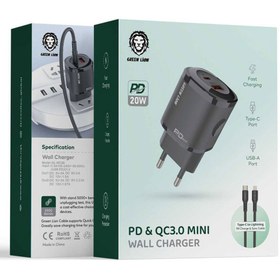 تصویر شارژر و کابل گرین لاین ۲۰ وات GL-WC09 20W Fast Charger Dual Output GL-WC09