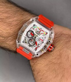 تصویر ریچارد میل صفحه اسکلتون قاب پلاستیکی - بند قرمز - Richard Mille 