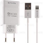 تصویر شارژر دیواری سریع و کابل لایتنینگ باوین Bavin PC658Y Lightning Charger 