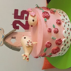 تصویر کیک تولد خامه ای طرح دخترانه 