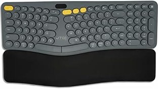 تصویر J-Tech Digital Wireless Ergonomic Split Keyboard w Display Screen Rechargeable Battery Removable Wrist Rest | Supports Multi-Device (2.4G+BT1+BT2) 12 Multimedia Keys Compatible with Windows/Mac/iPad 