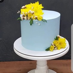 تصویر کیک تولد گل طبیعی، کیک ساده و شیک،کیک خامه ای 