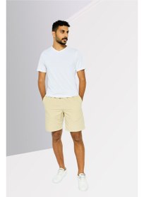 تصویر شلوارک مردانه ساده با بند کشی، رنگ قهوه‌ای روشن برند quiksilver Men Drawstring Solid Basic Short, Tan