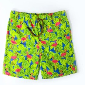 تصویر شلوارک سونایی و مایو مردانه اورجینال وارداتی برند MF طرح فلامینگو سبز 