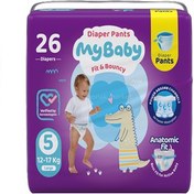 تصویر پوشک شورتی کانال دار مای بیبی سایز 5 بسته 26 عددی My Baby Fit & Bouncy Diaper Pants Size 5 26 Pcs