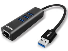 تصویر هاب یواس‌بی با 4 پورت لنوو Lenovo 4 Ports USB3.0 Hub Splitter A615 Lenovo A615 USB 3.0 Splitter, USB to RJ45, Network Cable Interface, HUB Port Converter