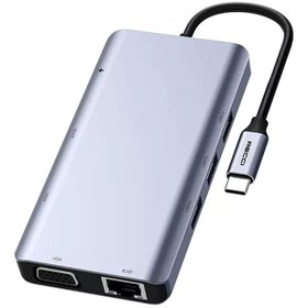 تصویر هاب 9 پورت رسی مدل RH09 - تایپ سی به Type-C, HDMI, VGA, USB3.0, RJ49, SD Recci 9in1 Hub RH09