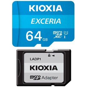 تصویر کارت حافظه microSDHC کیوکسیا مدل EXCERIA کلاس 10 استاندارد UHS-I U1 سرعت 100MBps ظرفیت 64 گیگابایت به همراه آداپتور SD Kioxia EXCERIA microSDHC V10 UHS-I U1 100MBps with SD adaptor - 64GB