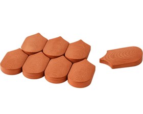 تصویر سفال بام پولکی مینیاتوری قرمز سایز 1.12 و ۱.۲۴ ابعاد: 4.8×2.7×1.6 cm و 2×1.1×0.4 cm