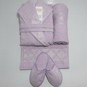 تصویر نیم ست اقتصادی حوله عروس و داماد یاسی LD05 