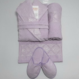 تصویر نیم ست اقتصادی حوله عروس و داماد یاسی LD05 