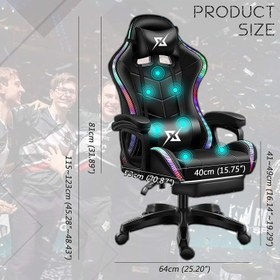 تصویر COOLBABY Gaming Chair LED Light Racing Chair,Ergonomic Office Massage Chair,Lumbar Support and Adjustable Back Bench,Bluetooth Speaker 