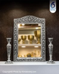 تصویر آینه شمعدان عروس چهارگوش 52 شبه نقره قلم گل برجسته با روکش و ضمانت ۳۶ ماهه کیمیاترنج 