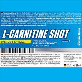 تصویر ال کارنتین شات 25 میلی لیتر 6 عددی بادی اتک BODY ATTACK L-CARNITINE SHOT 25ml