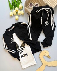 تصویر سه تیکه ورزشی سویشرت شلوار و تیشرت دخترانه و پسرانه آدیداس Three sports pieces, sweatshirts, pants and t-shirts for girls and boys from Adidas