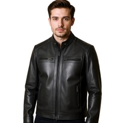 تصویر کاپشن مردانه چرم مدل سزار سایز XL رنگ مشکی 