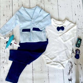 تصویر کت و شلوار نوزادی، سه تکه،سیسمونی،عیدانه 