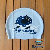 تصویر کلاه شنا سیلیکونی طرح دار گربه - آبی 
